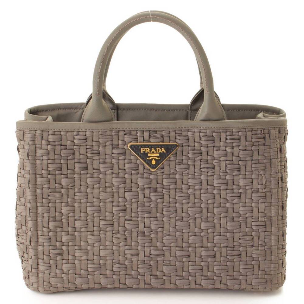 Prada TESSUTO INTRECC CANAPA Woven Tote Bag Khaki Green - Picture 1 of 8